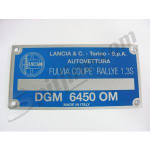 Targhetta identificativa dati Lancia Fulvia Coupè Rallye 1,3S (DGM 6450 OM)
