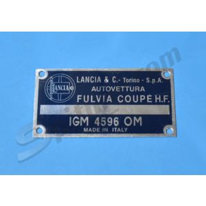 Targhetta identificativa dati IGM 4596 OM  Lancia Fulvia Coupè HF 1200