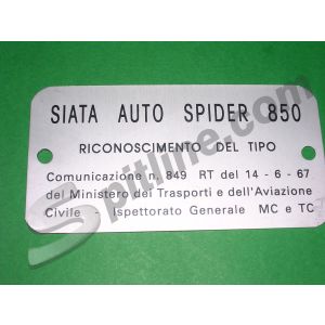 Targhetta metallica identificativa dati Siata Spider 850